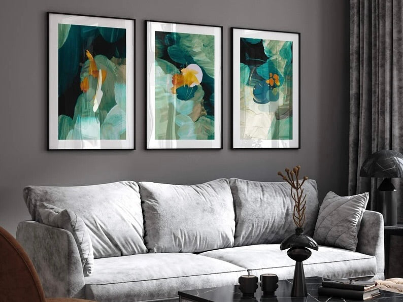 Abstract Green Botanical Wall Art Set of 3