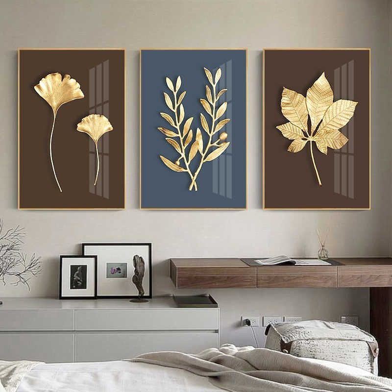 Gold Botanical Leaf Wall Art Set of 3