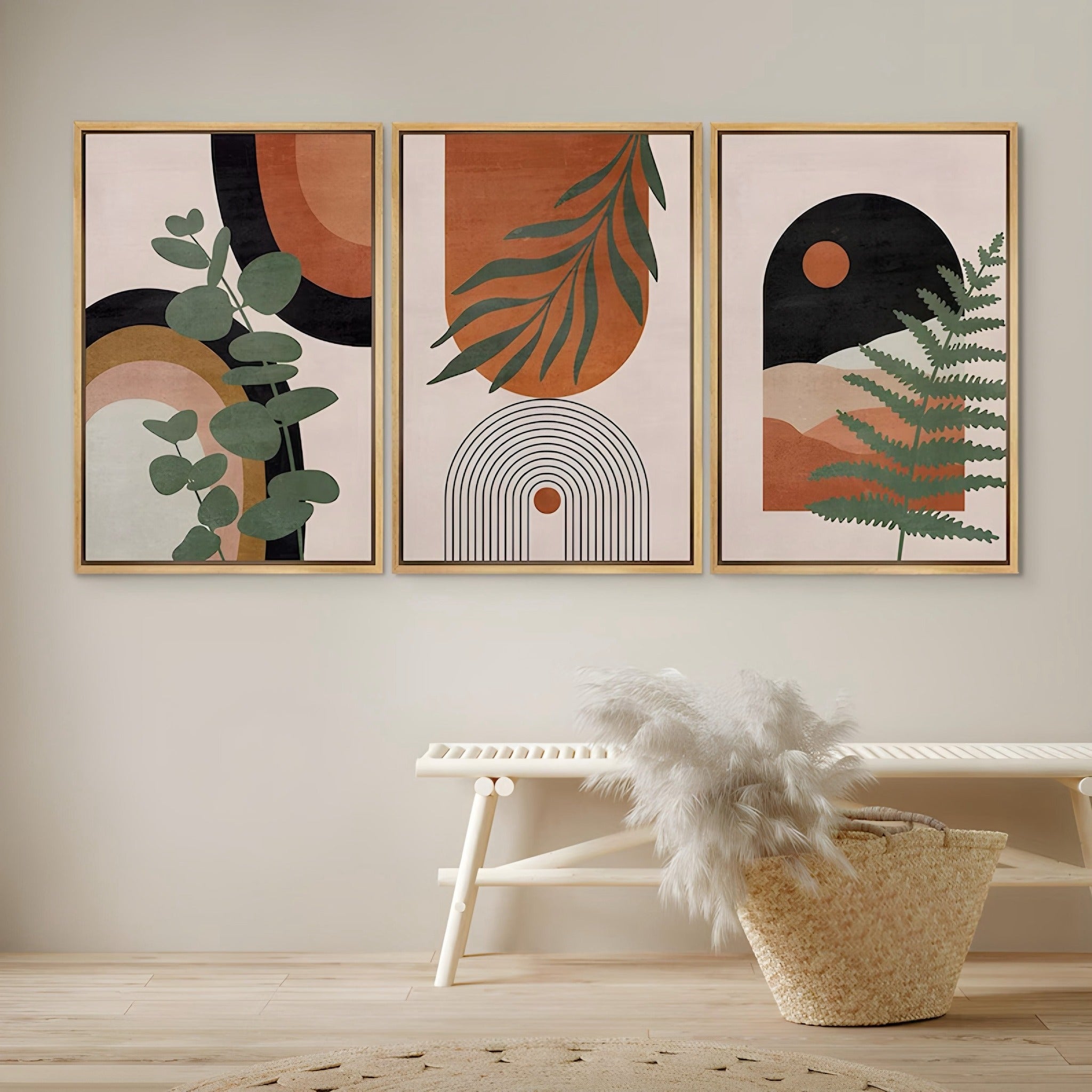 Boho Abstract Botanical Wall Art Set of 3