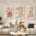 Boho Floral Wall Art Set of 3 | Retro Daisy Botanical