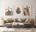 Boho Abstract Wall Art Set of 3 | Mid Century Modern Botanical