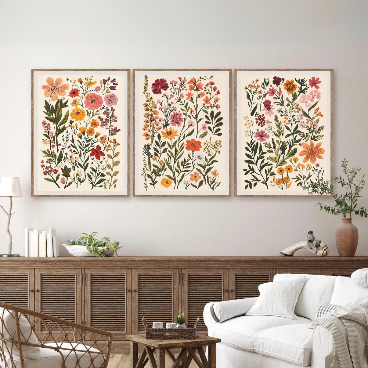 Vintage Botanical Wildflower Wall Frame Set of 3