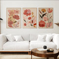 Modern Abstract Pink Floral Wall Frame Set of 3