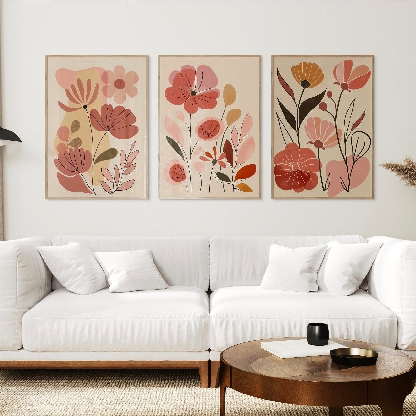 Blush Pink Floral Wall Art Set of 3