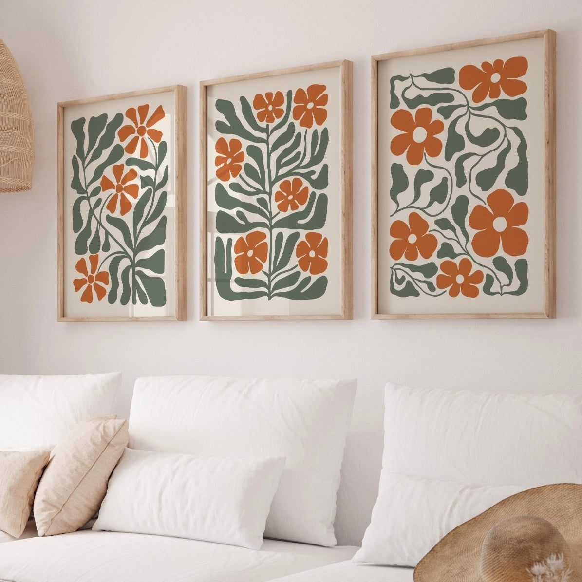 Modern Scandinavian Floral Wall Frame Set of 3