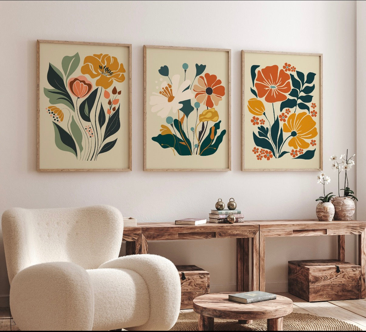 Modern Scandinavian Floral Wall Frame Set of 3