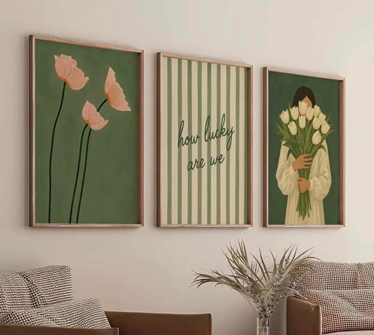Green Floral & Abstract Botanical Wall Frame Set of 3