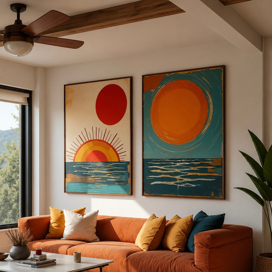 Mid-Century Modern Sunset Wall Art Set of 2